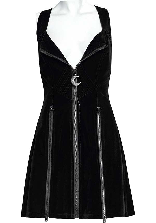 Cool Girl | ZIPPER SLIP DRESS - Beserk - a line dress, aline dress, all, all clothing, all ladies clothing, apr23, black, clothing, crescent moon, cyberpunk, discountapp, dress, dresses, fp, googleshopping, goth, gothic, labelvegan, ladies clothing, ladies dress, ladies dresses, little black dress, moon, moon phase, plus size, PR240323, punk rave, punkrave, R160423, short dress, short dresses, skull, skulls, vegan, winter, winter clothing, winter wear, womens dress, womens dresses, zip