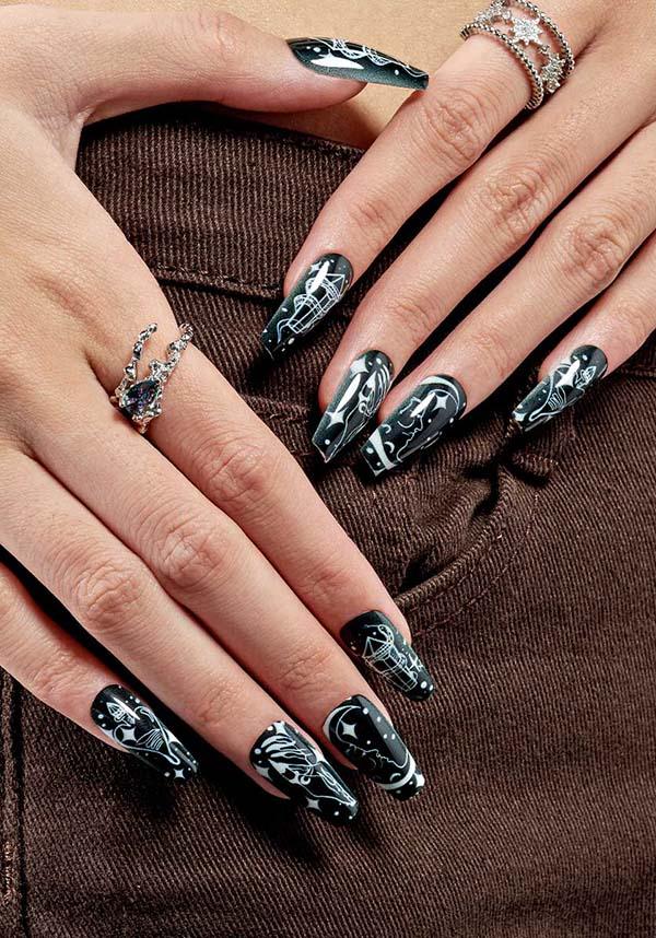 Moon God [Coffin] | PRESS ON NAILS - Beserk - accessories, all, apr23, black and white, cosmetics, crescent moon, crystal, crystals, discountapp, fake, fake nails, false nails, fp, GLDFBE20230313, googleshopping, goth, gothic, gothic accessories, heart, ladies accessories, moon, moon phase, nail, nail accessories, nail art, nail artist, press on, R200423, snake, star, stars, sun, tarot, tarot card, witchy