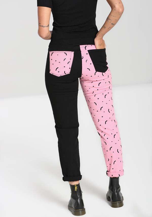 Duo Bat [Pink] | JEANS - Beserk - all, all clothing, all ladies, all ladies clothing, bat, bats, black, clickfrenzy15-2023, clothing, crescent moon, discountapp, fp, googleshopping, goth, gothic, HB225347, hell bunny, jeans, ladies, ladies clothing, ladies pants, ladies pants + shorts, ladies pants and shorts, long pants, mar23, moon, moon phase, pants, pastel goth, pink, plus, plus size, popsoda, R090323, star, stars, winter, winter clothing, winter wear, witchy, women, womens, womens pants