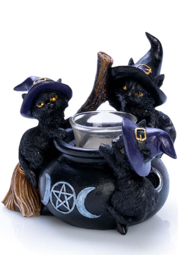 Homewares - Black Cat Cauldron Tea Light holder - Buy Online Australia