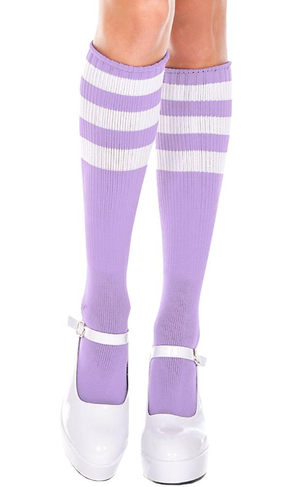 Triple Stripe [Light Purple/White] | KNEE HIGH SOCKS* at $12.95 only from Beserk