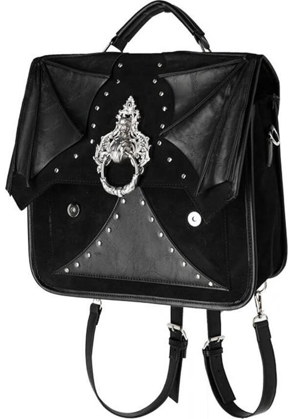 Bat Knocker | MESSENGER BAG - Beserk - accessories, all, all ladies, apr23, back bag, back pack, backpack, bag, bags, bat, bat wing, bat wings, bats, batwing, batwings, black, clickfrenzy15-2023, discountapp, door knocker, fp, googleshopping, goth, gothic, gothic accessories, gothic bag, hand bag, handbag, handbags, handbags and purses, labelvegan, ladies, ladies accessories, medieval, mens accessories, messenger bag, R020423, renaissance, RS218094, shoulder bag, silver, vegan, velvet