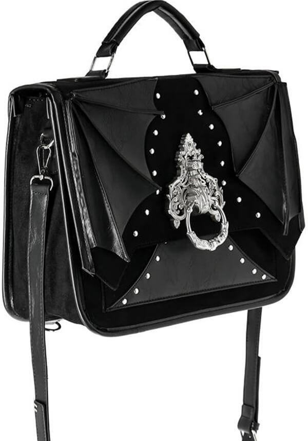 Bat Knocker | MESSENGER BAG - Beserk - accessories, all, all ladies, apr23, back bag, back pack, backpack, bag, bags, bat, bat wing, bat wings, bats, batwing, batwings, black, clickfrenzy15-2023, discountapp, door knocker, fp, googleshopping, goth, gothic, gothic accessories, gothic bag, hand bag, handbag, handbags, handbags and purses, labelvegan, ladies, ladies accessories, medieval, mens accessories, messenger bag, R020423, renaissance, RS218094, shoulder bag, silver, vegan, velvet