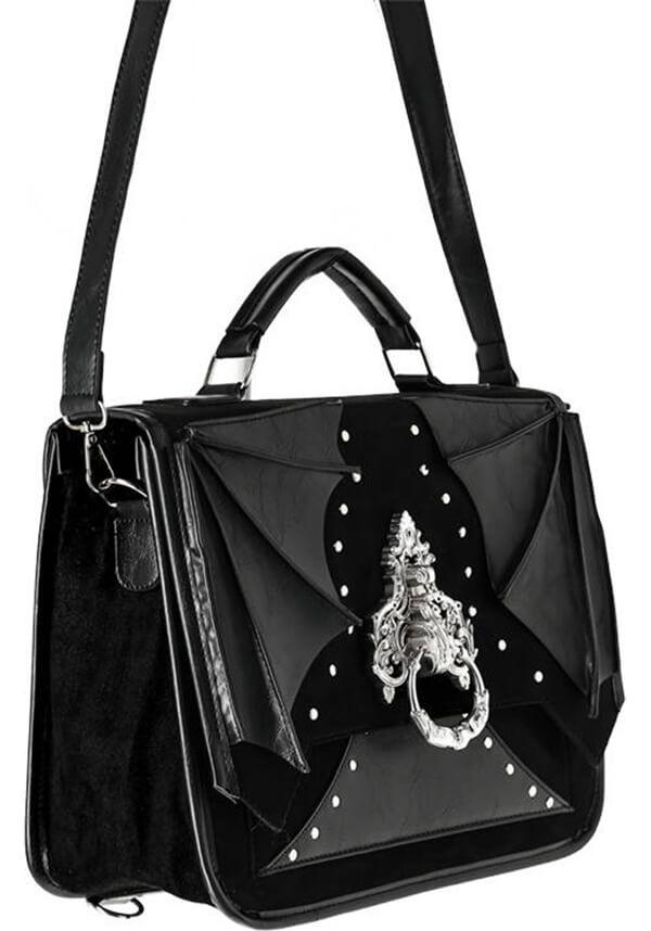 Bat Knocker | MESSENGER BAG - Beserk - accessories, all, all ladies, apr23, back bag, back pack, backpack, bag, bags, bat, bat wing, bat wings, bats, batwing, batwings, black, clickfrenzy15-2023, discountapp, door knocker, fp, googleshopping, goth, gothic, gothic accessories, gothic bag, hand bag, handbag, handbags, handbags and purses, labelvegan, ladies, ladies accessories, medieval, mens accessories, messenger bag, R020423, renaissance, RS218094, shoulder bag, silver, vegan, velvet