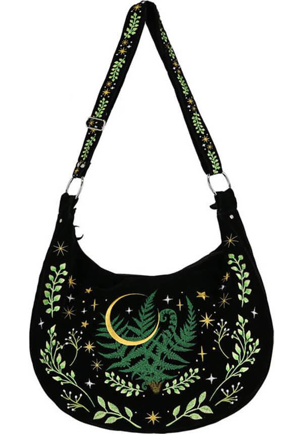 Herbal | HOBO BAG - Beserk - accessories, all, all ladies, apr23, bag, bags, black, clickfrenzy15-2023, crescent moon, discountapp, fern, fp, googleshopping, goth, gothic, gothic accessories, gothic bag, labelvegan, ladies, ladies accessories, mens accessories, moon, moon phase, mothersdayplant, plant, plants, R020423, RS218094, star, stars, vegan, velvet, witchy