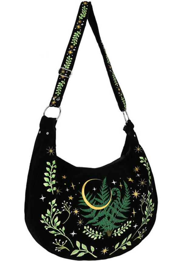 Herbal | HOBO BAG - Beserk - accessories, all, all ladies, apr23, bag, bags, black, clickfrenzy15-2023, crescent moon, discountapp, fern, fp, googleshopping, goth, gothic, gothic accessories, gothic bag, labelvegan, ladies, ladies accessories, mens accessories, moon, moon phase, mothersdayplant, plant, plants, R020423, RS218094, star, stars, vegan, velvet, witchy