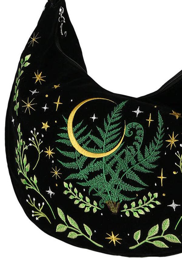 Herbal | HOBO BAG - Beserk - accessories, all, all ladies, apr23, bag, bags, black, clickfrenzy15-2023, crescent moon, discountapp, fern, fp, googleshopping, goth, gothic, gothic accessories, gothic bag, labelvegan, ladies, ladies accessories, mens accessories, moon, moon phase, mothersdayplant, plant, plants, R020423, RS218094, star, stars, vegan, velvet, witchy