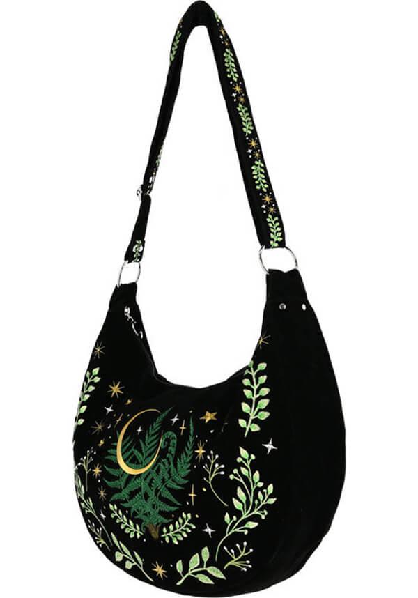 Herbal | HOBO BAG - Beserk - accessories, all, all ladies, apr23, bag, bags, black, clickfrenzy15-2023, crescent moon, discountapp, fern, fp, googleshopping, goth, gothic, gothic accessories, gothic bag, labelvegan, ladies, ladies accessories, mens accessories, moon, moon phase, mothersdayplant, plant, plants, R020423, RS218094, star, stars, vegan, velvet, witchy